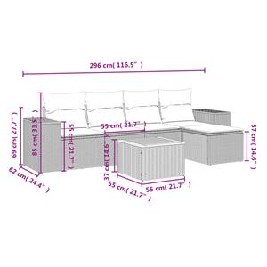 vidaXL 6-delige Loungeset met kussens poly rattan grijs