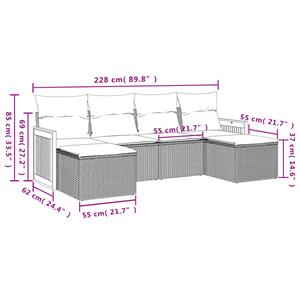 vidaXL 6-delige Loungeset met kussens poly rattan grijs