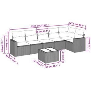 vidaXL 7-delige Loungeset met kussens poly rattan zwart