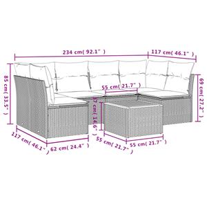 vidaXL 7-delige Loungeset met kussens poly rattan grijs