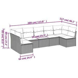 vidaXL 7-delige Loungeset met kussens poly rattan zwart