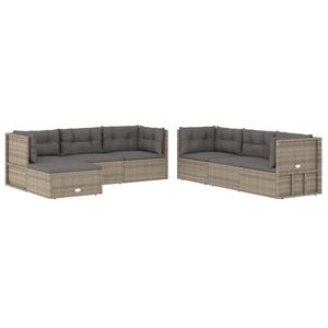 vidaXL 7-delige Loungeset met kussens poly rattan grijs