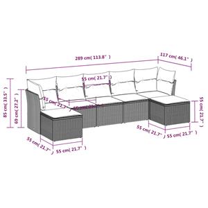 vidaXL 7-delige Loungeset met kussens poly rattan grijs