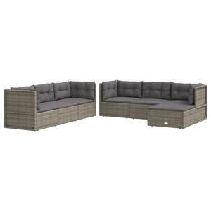 vidaXL 7-delige Loungeset met kussens poly rattan grijs