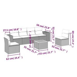 vidaXL 7-delige Loungeset met kussens poly rattan zwart