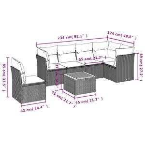 vidaXL 7-delige Loungeset met kussens poly rattan zwart