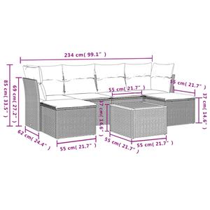 vidaXL 7-delige Loungeset met kussens poly rattan grijs