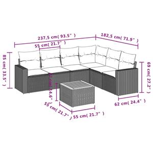 vidaXL 7-delige Loungeset met kussens poly rattan grijs