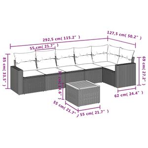 vidaXL 7-delige Loungeset met kussens poly rattan grijs