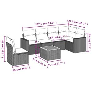 vidaXL 7-delige Loungeset met kussens poly rattan grijs