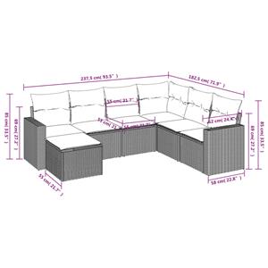 vidaXL 7-delige Loungeset met kussens poly rattan grijs