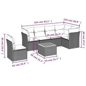 vidaXL 7-delige Loungeset met kussens poly rattan grijs