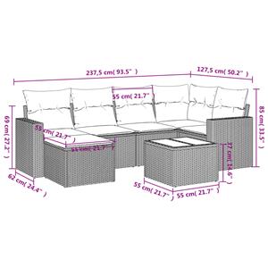 vidaXL 7-delige Loungeset met kussens poly rattan zwart