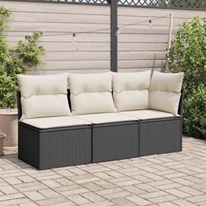 vidaXL Loungesofa Garten-Ecksofa mit Kissen Schwarz Poly Rattan