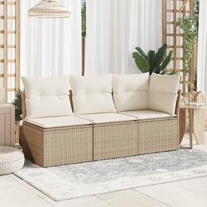 vidaXL Tuinhoekbank met kussens poly rattan beige