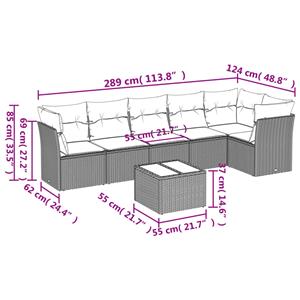 vidaXL 7-delige Loungeset met kussens poly rattan grijs