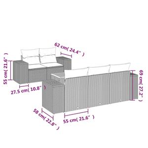 vidaXL 6-delige Loungeset met kussens poly rattan beige