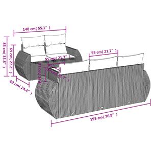 vidaXL 6-delige Loungeset met kussens poly rattan grijs