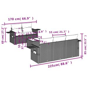 vidaXL 6-delige Loungeset met kussens poly rattan grijs