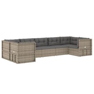 vidaXL 7-delige Loungeset met kussens poly rattan grijs