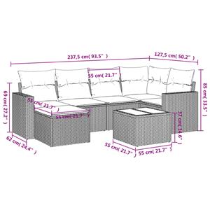 vidaXL 7-delige Loungeset met kussens poly rattan grijs