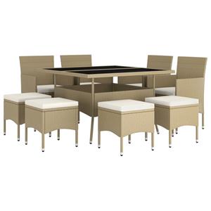 vidaXL 9-delige Tuinset poly rattan beige