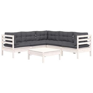 vidaXL 6-delige Loungeset met kussens massief grenenhout wit