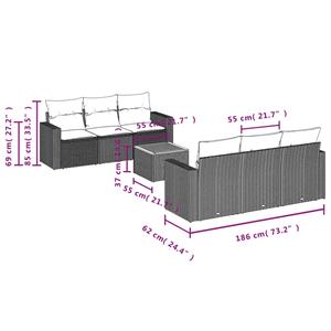 vidaXL 7-delige Loungeset met kussens poly rattan grijs