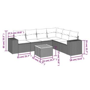 vidaXL 7-delige Loungeset met kussens poly rattan grijs