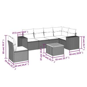 vidaXL 7-delige Loungeset met kussens poly rattan grijs