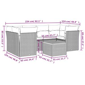 vidaXL 7-delige Loungeset met kussens poly rattan zwart