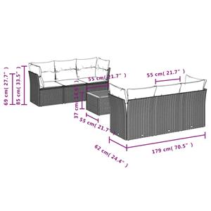 vidaXL 7-delige Loungeset met kussens poly rattan zwart