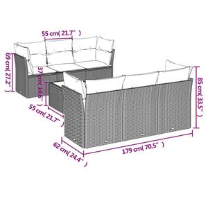 vidaXL 7-delige Loungeset met kussens poly rattan zwart