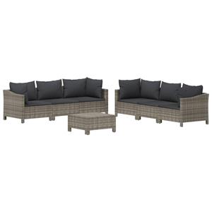 vidaXL 7-delige Loungeset met kussens poly rattan grijs