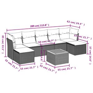 vidaXL 8-delige Loungeset met kussens poly rattan grijs