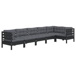 vidaXL 6-delige Loungeset met kussens grenenhout zwart