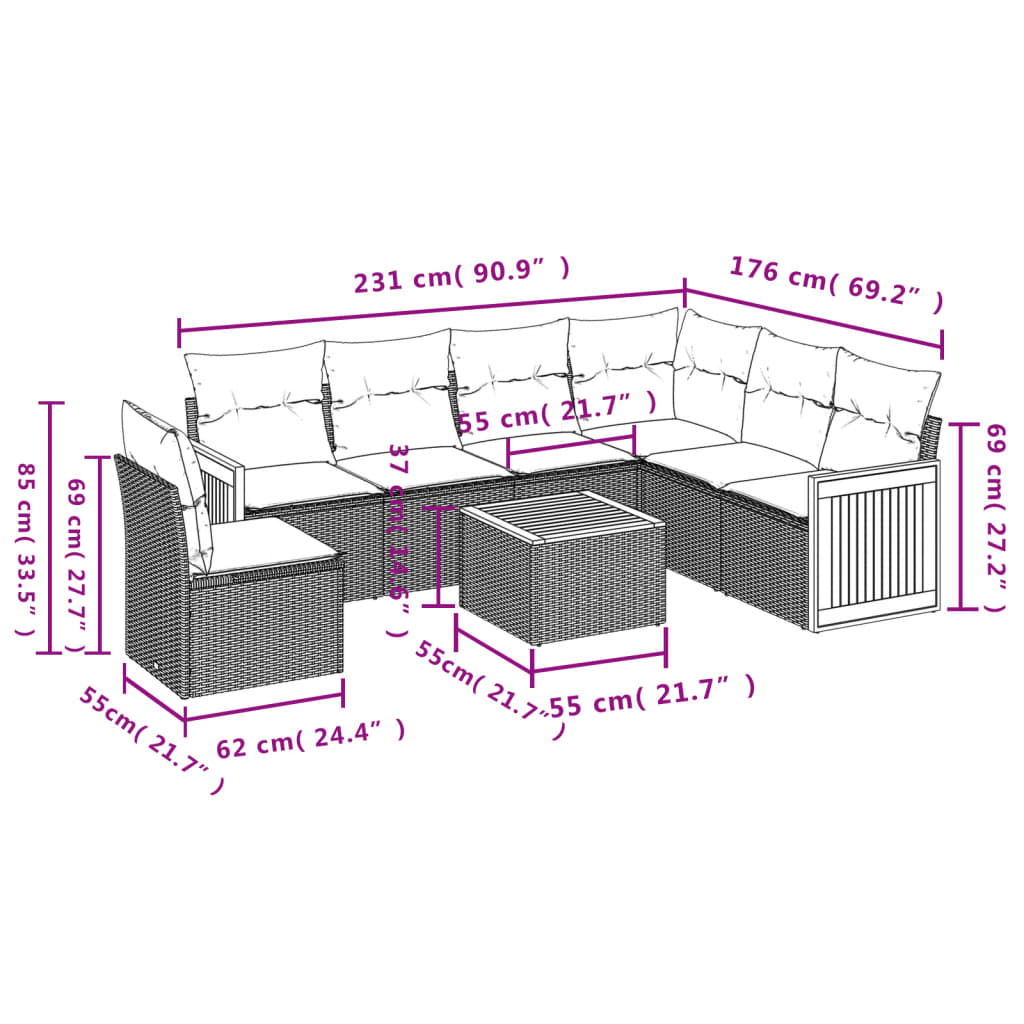 vidaXL 7-delige Loungeset met kussens poly rattan beige