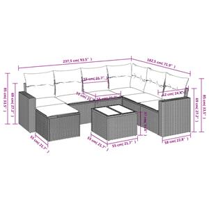 vidaXL 8-delige Loungeset met kussens poly rattan grijs