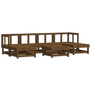 vidaXL 7-delige Loungeset met kussens massief hout honingbruin