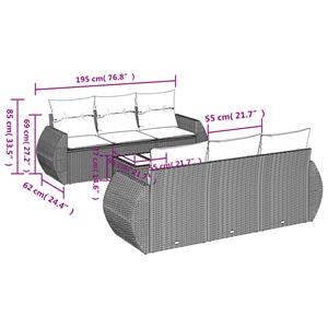 vidaXL 7-delige Loungeset met kussens poly rattan grijs