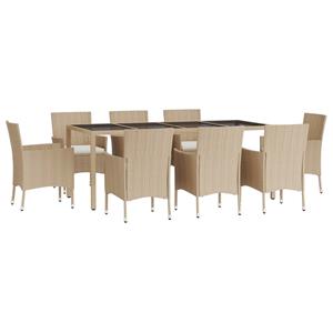 vidaXL 9-delige Tuinset met kussens poly rattan beige