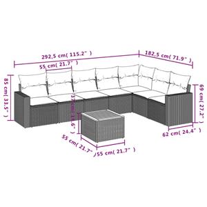 vidaXL 8-delige Loungeset met kussens poly rattan grijs