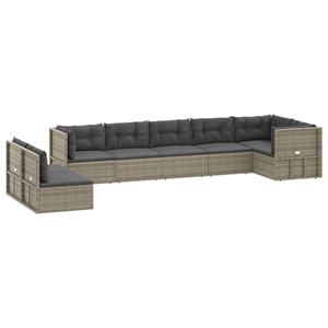 vidaXL 8-delige Loungeset met kussens poly rattan grijs