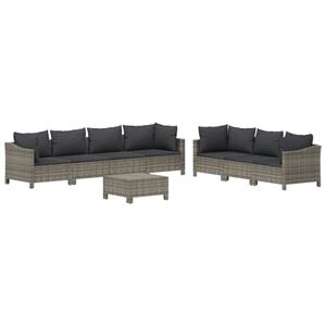 vidaXL 8-delige Loungeset met kussens poly rattan grijs