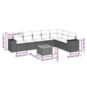 vidaXL 8-delige Loungeset met kussens poly rattan zwart