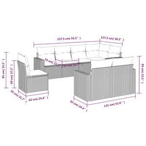 vidaXL 8-delige Loungeset met kussens poly rattan zwart