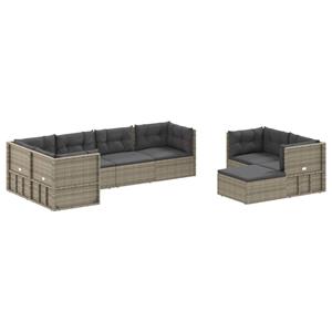 vidaXL 8-delige Loungeset met kussens poly rattan grijs