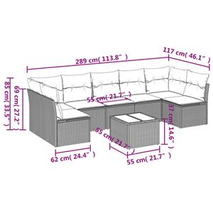 vidaXL 8-delige Loungeset met kussens poly rattan beige