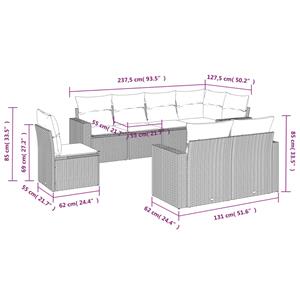 vidaXL 8-delige Loungeset met kussens poly rattan grijs