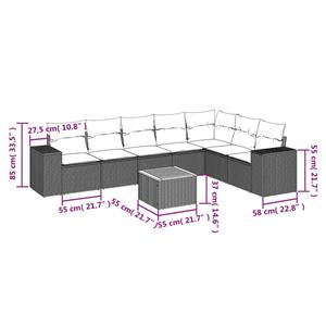 vidaXL 8-delige Loungeset met kussens poly rattan grijs